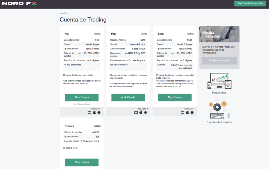 NordFX Cuenta de Trading